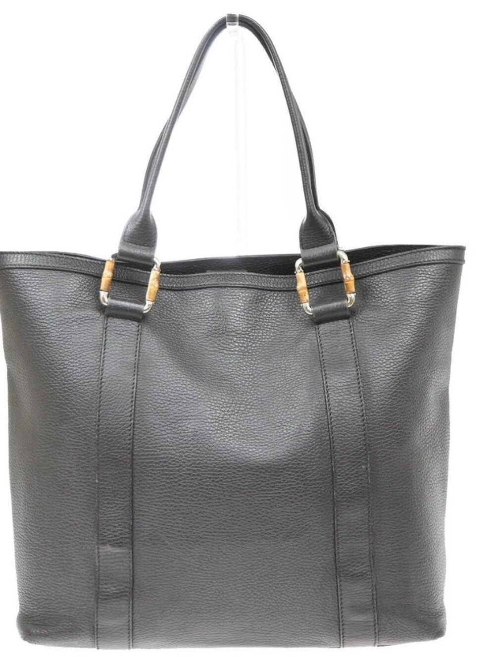 GUCCI Logo Grained Bamboo Shopper Tote Bag Calfskin Brown GHW Italy 76SA253